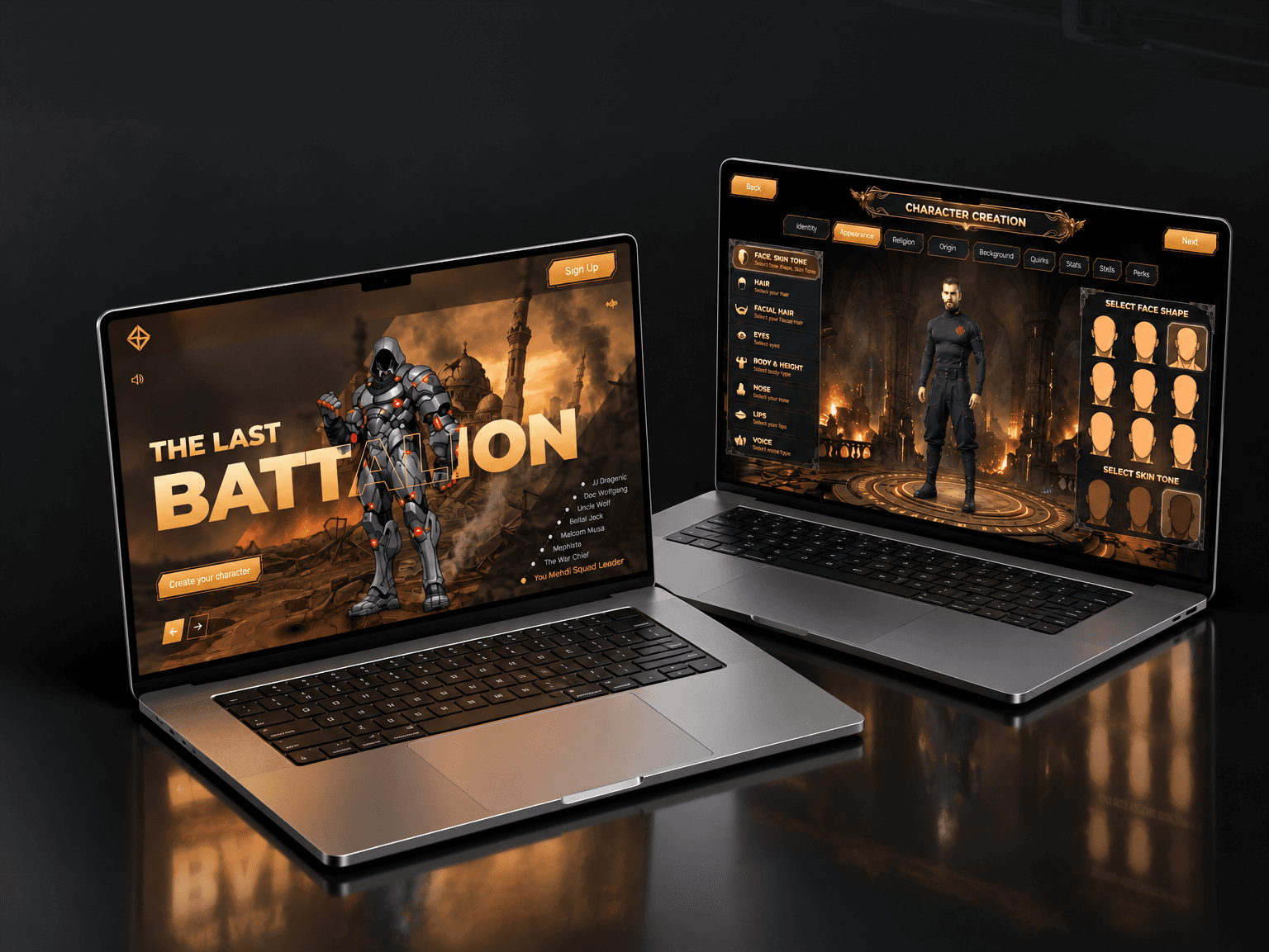 The Last Battalion website and app screens
